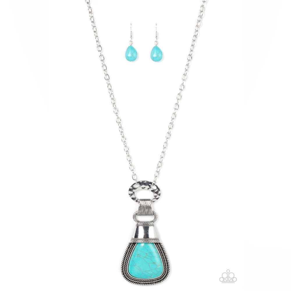 PAPARAZZI JEWELRY RODEO
ROYALE - BLUE NECKLACE AND EARRINGS SET